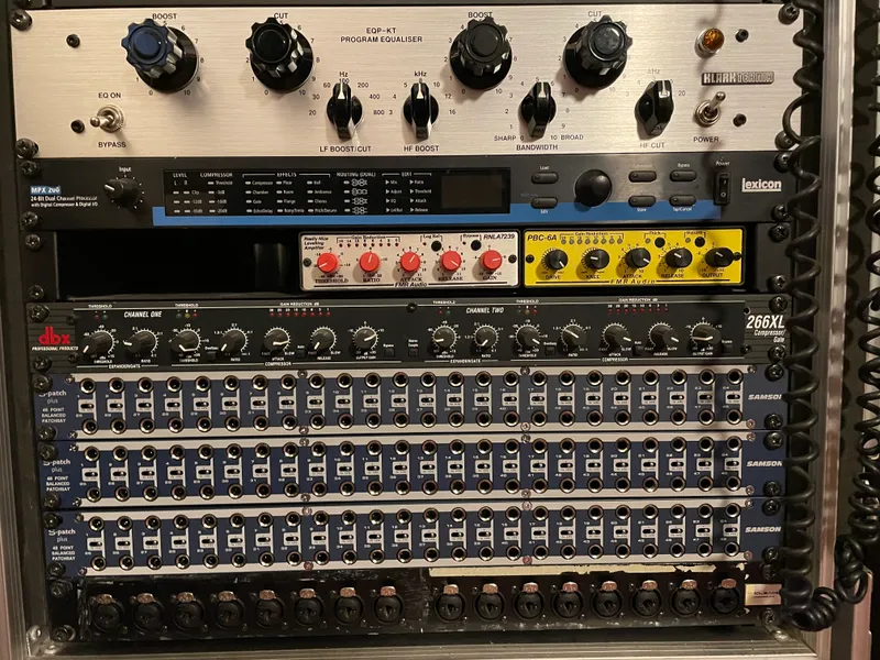Wide shot of Dom Storrs' sound design studio in Manchester