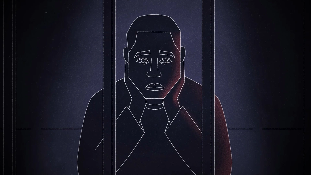 Project thumbnail for Merseyside Violence Reduction Partnership showing an illustrated young man with his head in his hands behind prison bars.